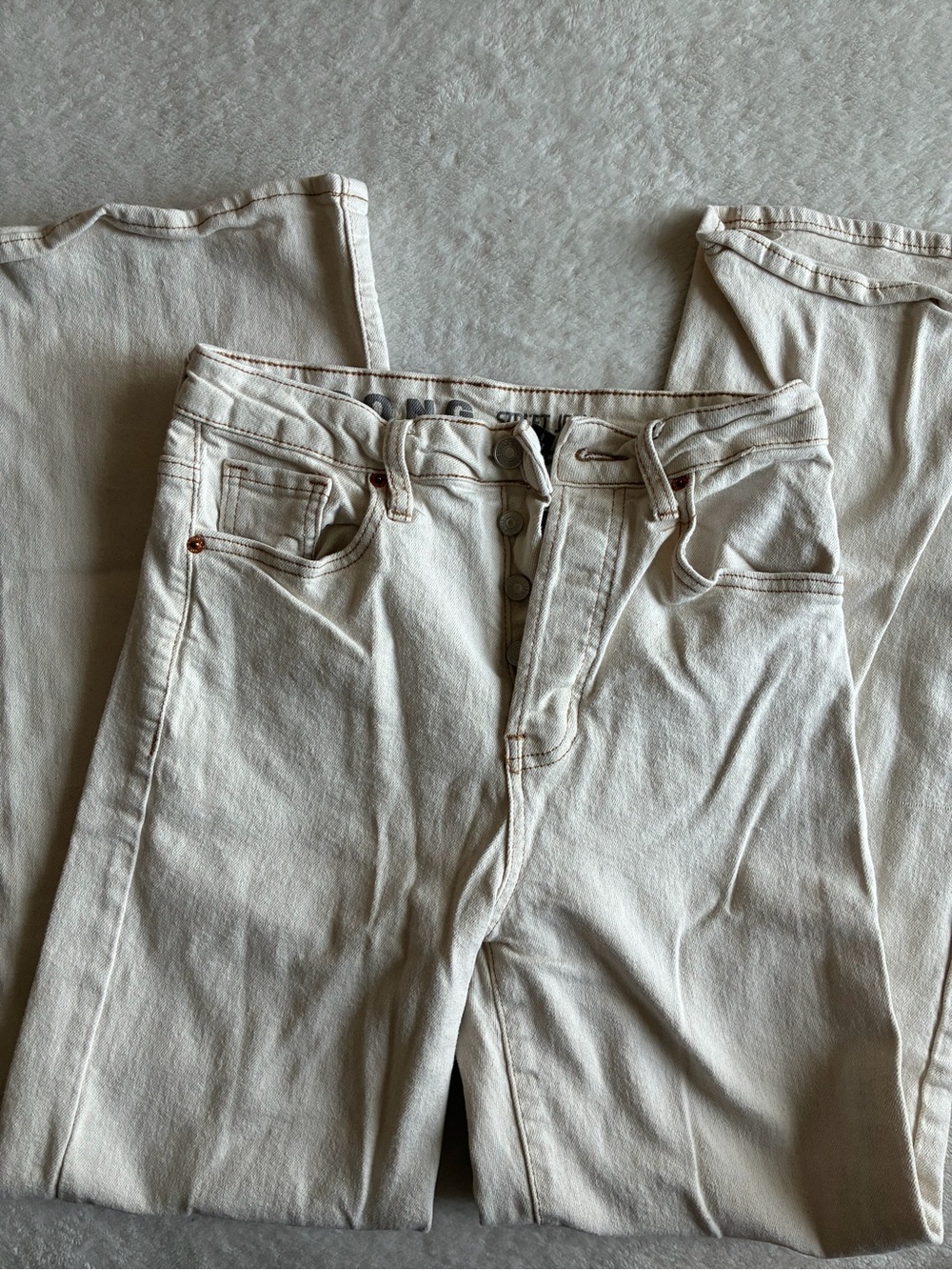 S.O.N.G. High-Rise Cream Wide-Leg Jeans with Subtle Flare